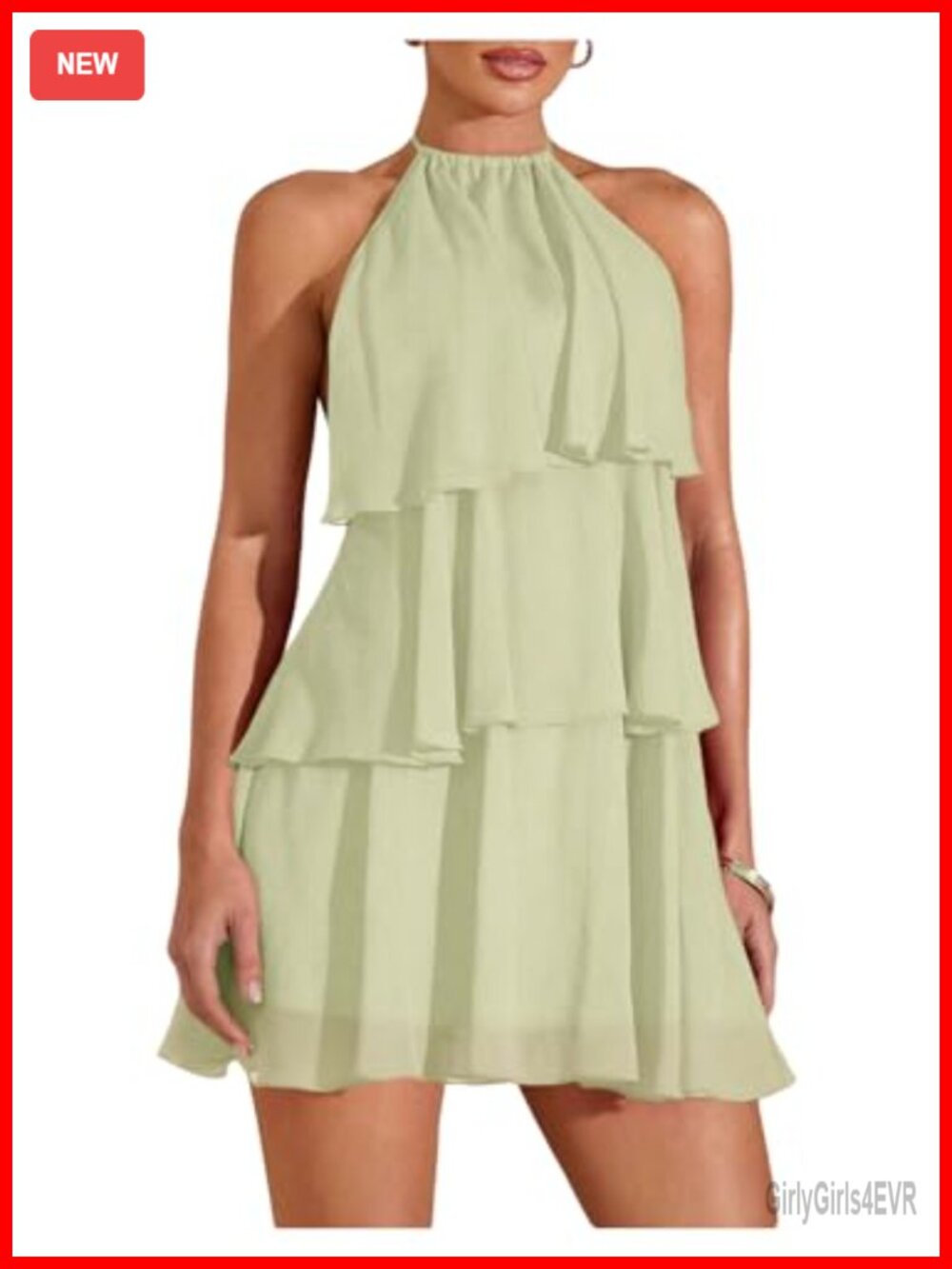 Women's Chiffon Halter Ruffle Backless Short Cocktail Dress